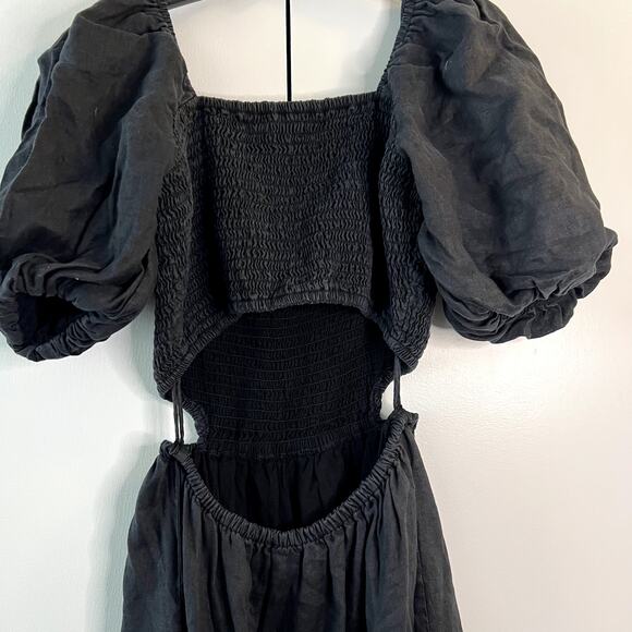 Faithfull the brand linen maxi dress in washed black open back size XL - Picture 9 of 10